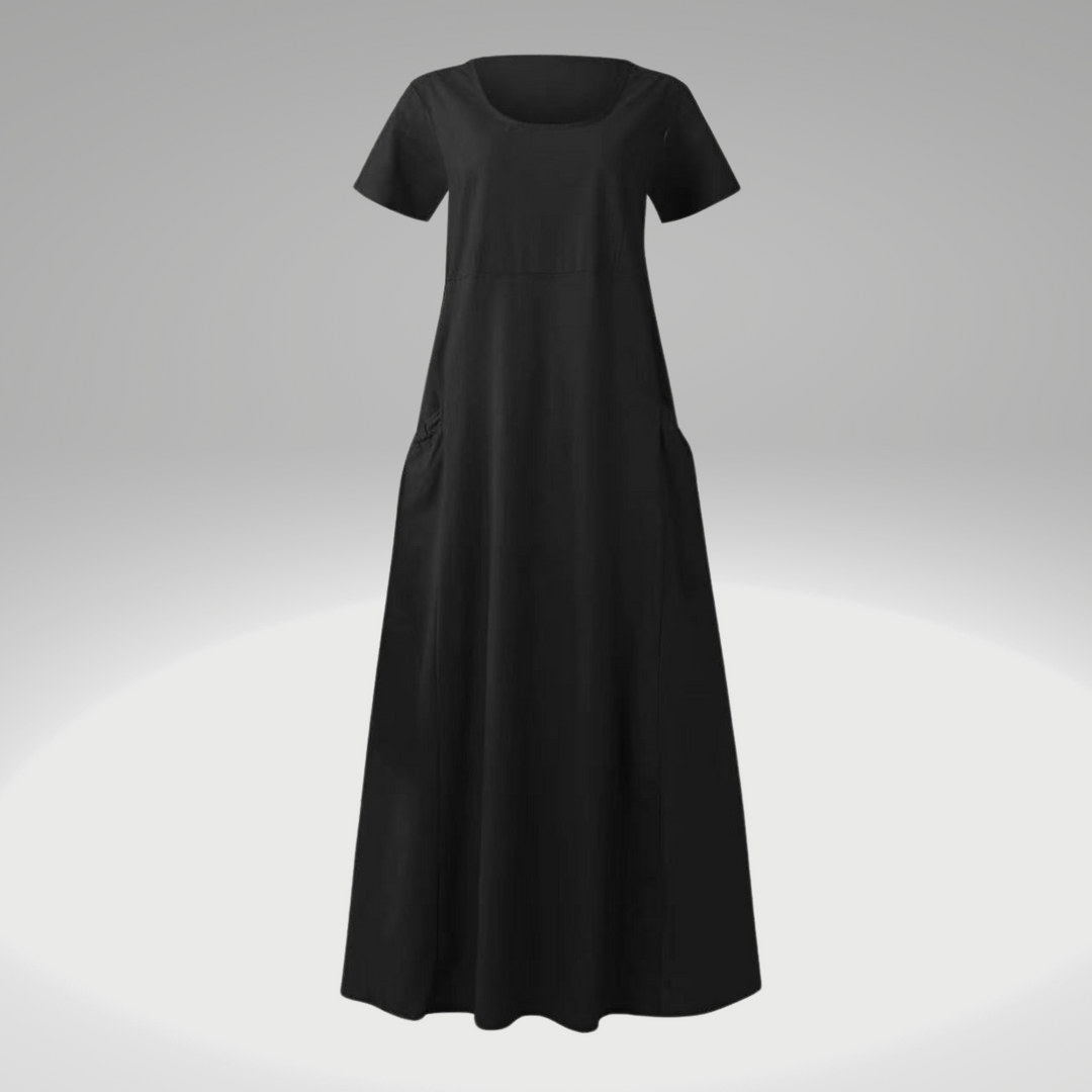 Heidi-Mode | Einfaches Kleid mit Freien Taschen, aus Baumwolle und Leinen