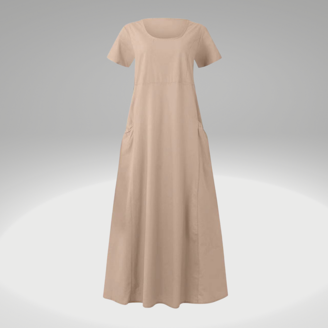 Heidi-Mode | Einfaches Kleid mit Freien Taschen, aus Baumwolle und Leinen