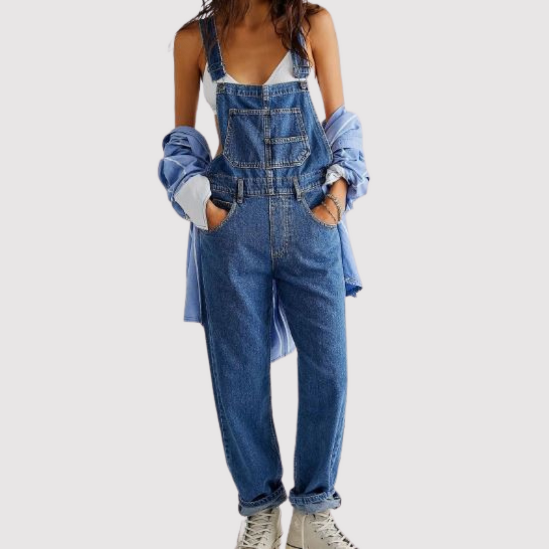 Bodenlange Hose mit weitem Bein, Denim-Overall