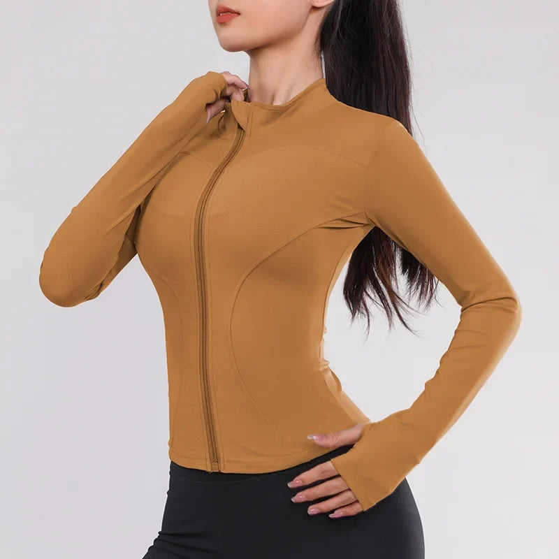Heidi-Mode | Frauen Fitness Kleidung Einfarbig Schnell Trocknend Yoga Kleidung Hohe Elastizität Fitness Jacke Belüftet Lange Sport T-Shirt Damen Trainingsanzug