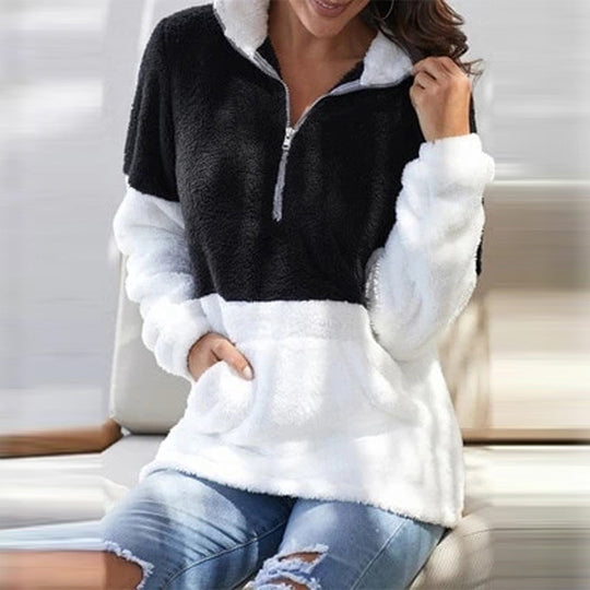 Fur Rollkragenpullover mit Reißverschluss für Damen