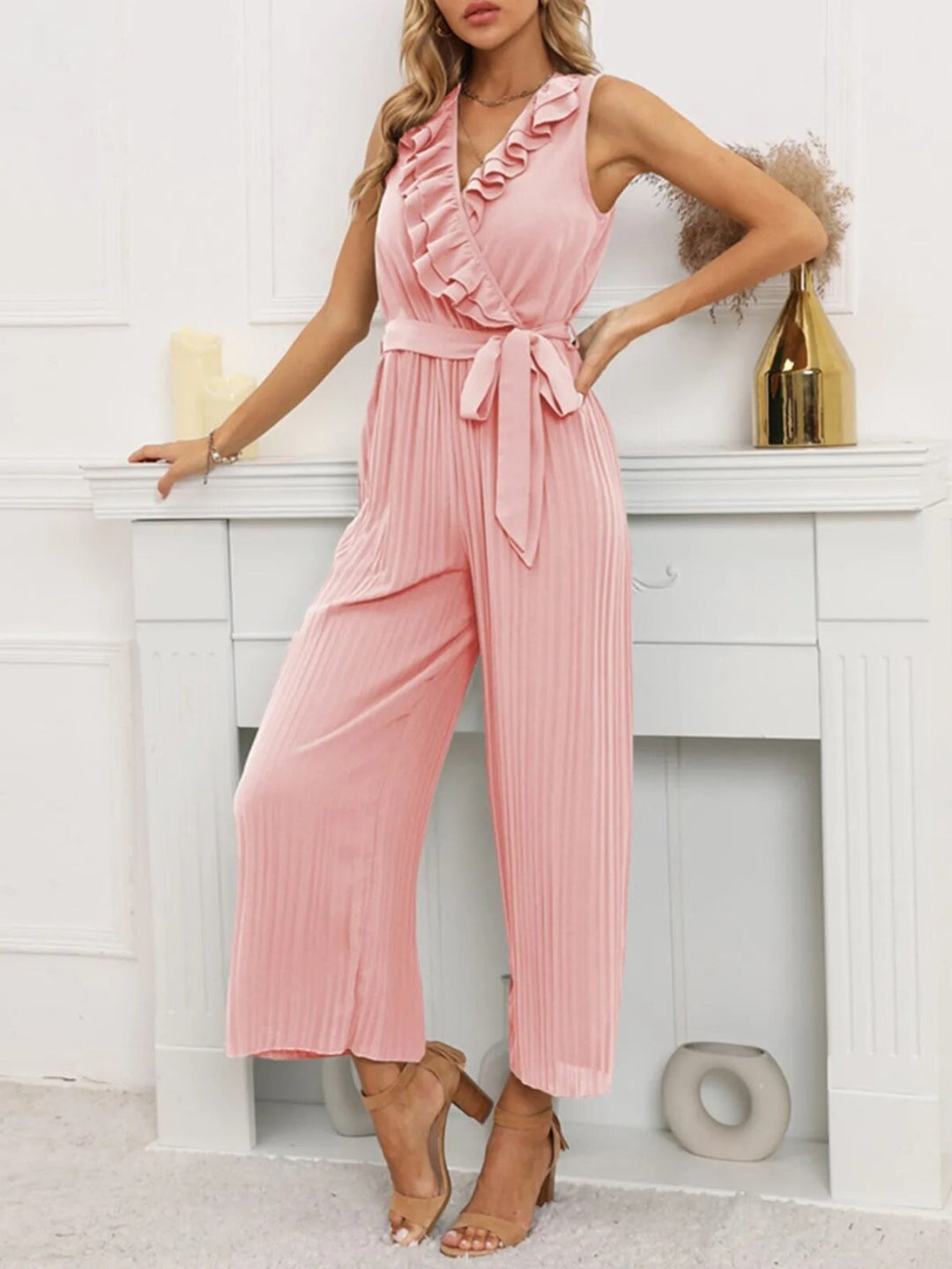 Heidi-Mode | Posh Pleats Gürtel Rüsche Jumpsuit
