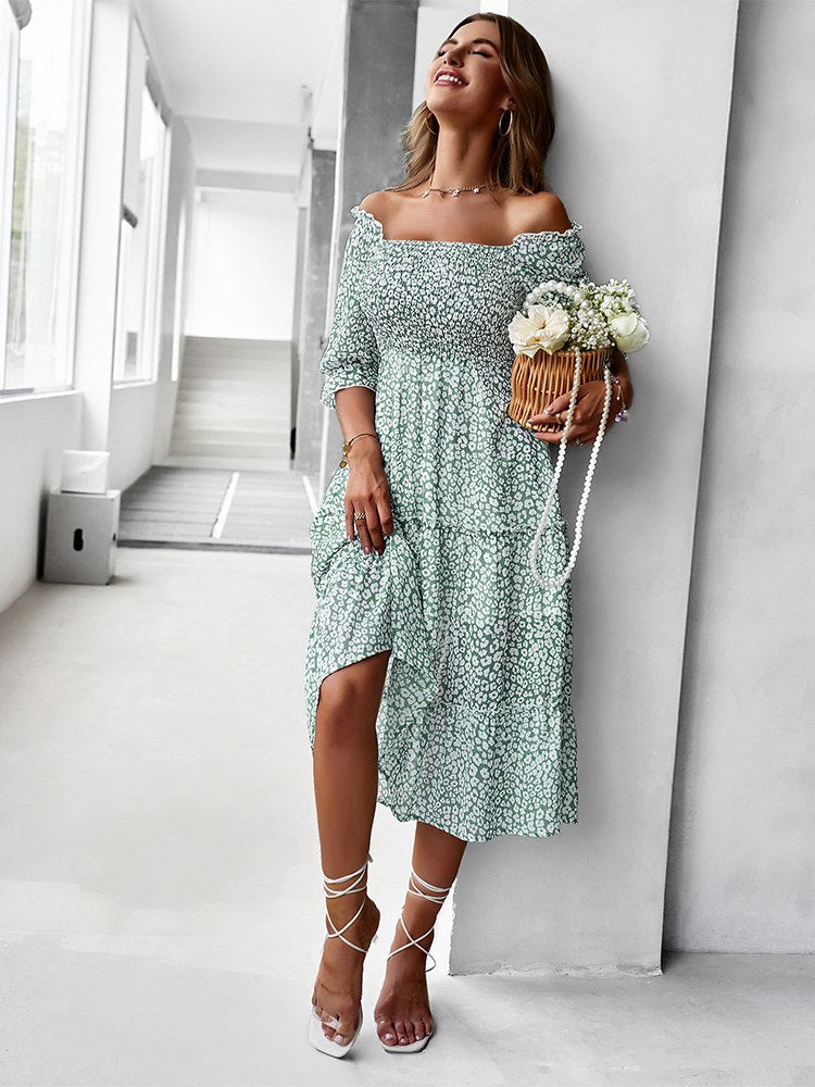 off-shoulder jurk met luipaardprint