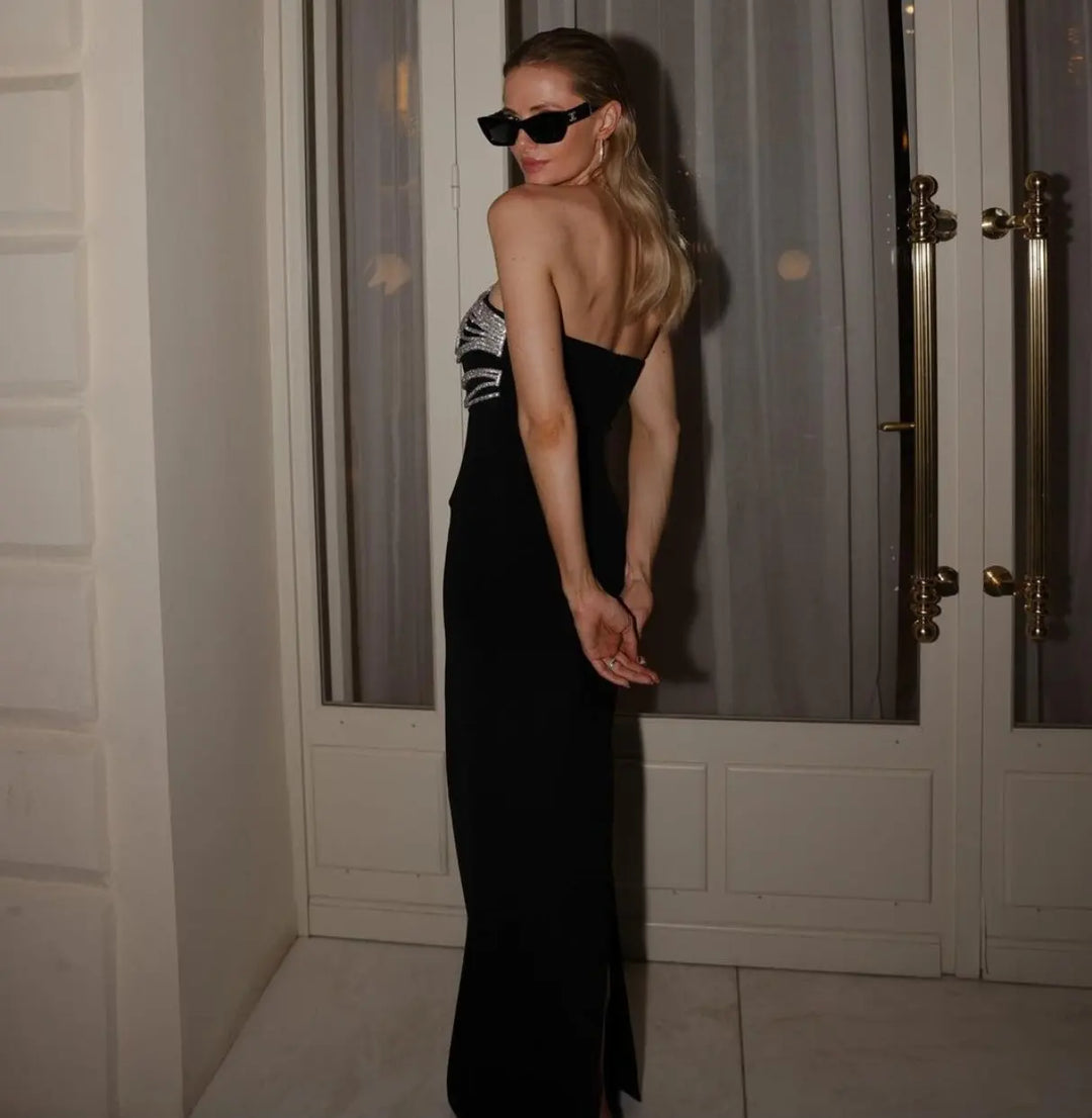 Heidi-Mode | Celebrity Roter Teppich Kleid Frauen Sexy Strapless Diamanten Linien Bodycon Bandage Lange Kleid Mode Elegant Abend Party Kleid