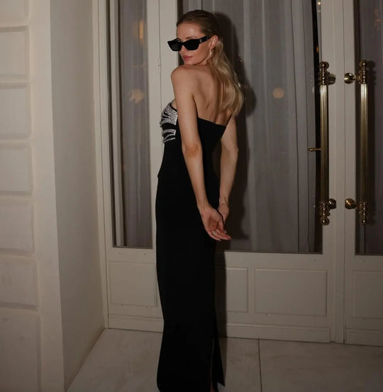 Heidi-Mode | Celebrity Roter Teppich Kleid Frauen Sexy Strapless Diamanten Linien Bodycon Bandage Lange Kleid Mode Elegant Abend Party Kleid