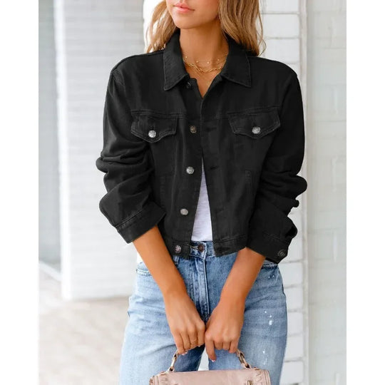 Heidi-Mode | Kurze Taschenjacke Mode Streetwear Einfache Knopf Trend Frauen Denim Jacken Lange Ärmel Herbst Neu Denim Denim Jacken