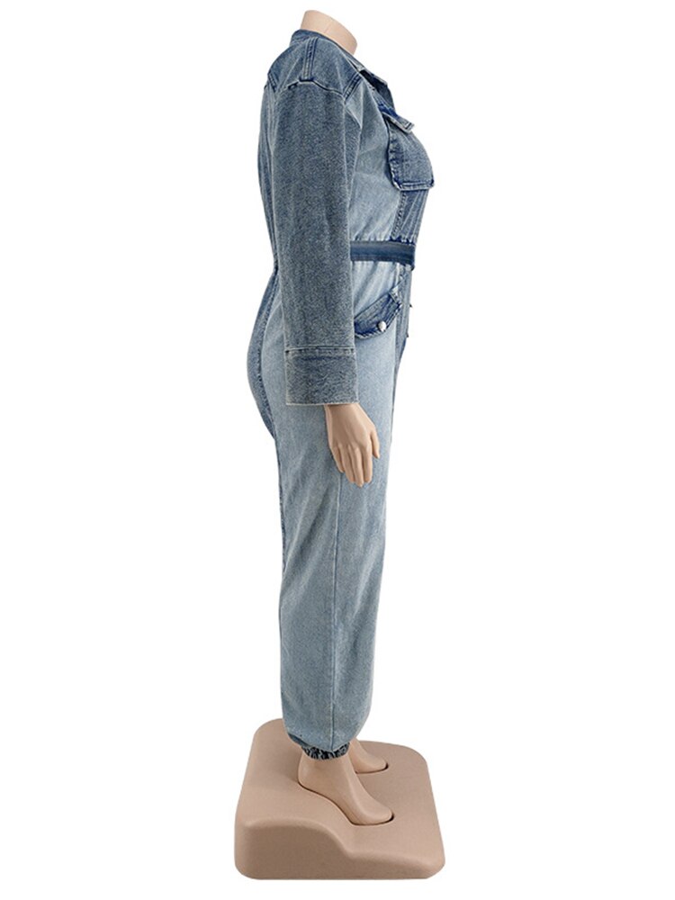 Heidi-Mode | Lockerer Denim Jumpsuit mit langen Ärmeln in Übergröße