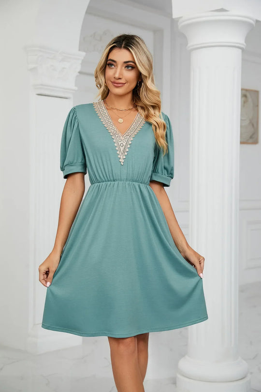 Heidi-Mode | Einfache Spitz Patchwork Kleid für Frühling/Sommer