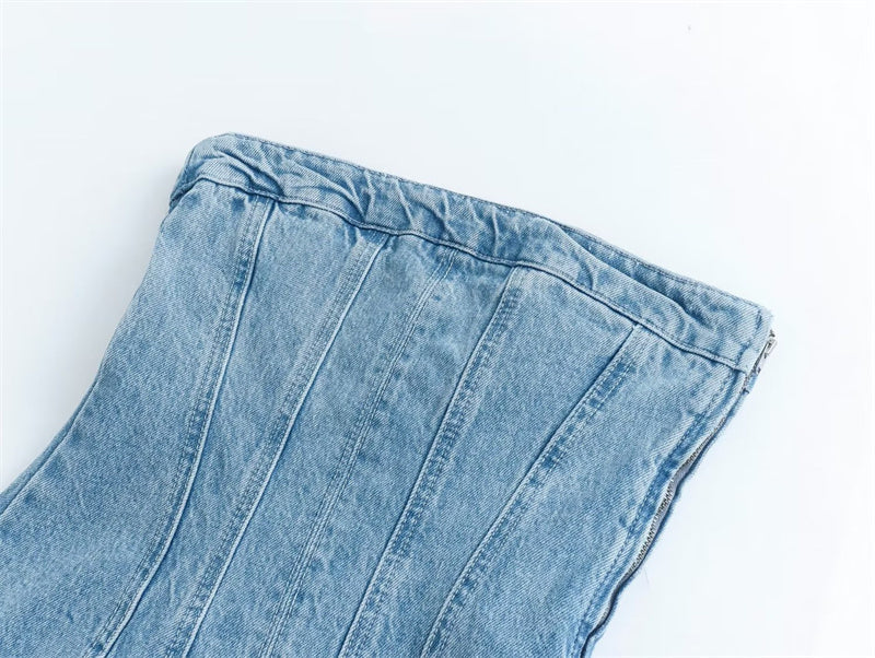 Heidi-Mode | Strapless Coole Damenkleid mit Jeans Look
