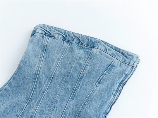Heidi-Mode | Strapless Coole Damenkleid mit Jeans Look