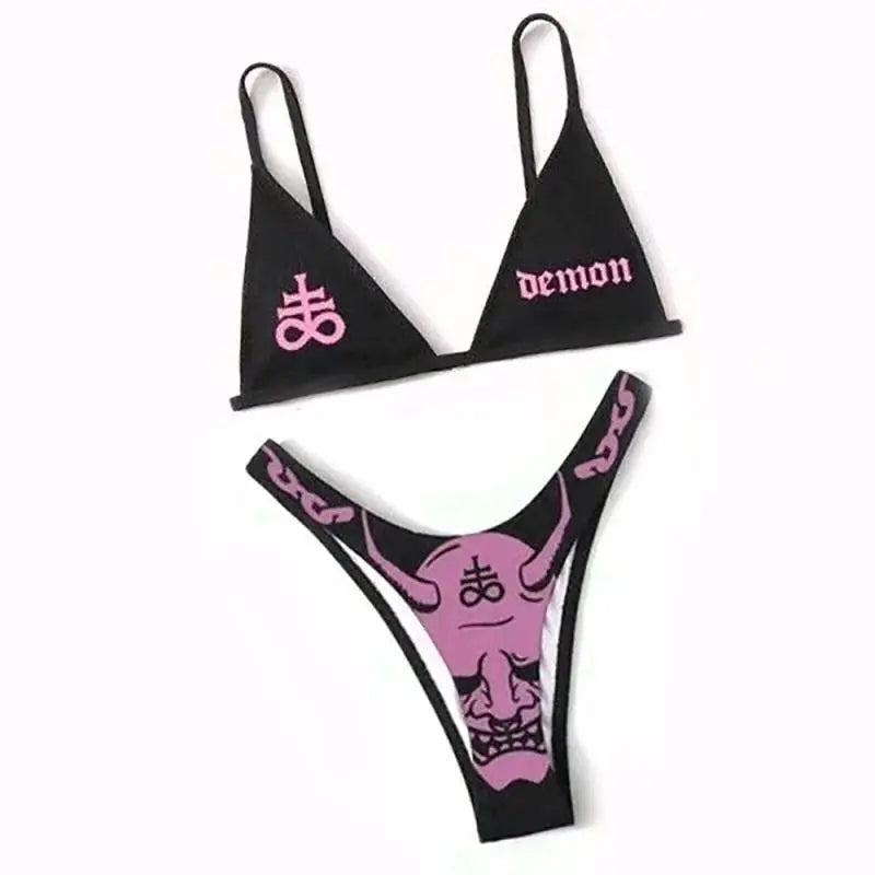 Heidi-Mode | Sexy Goth Bikini Frauen Buchstaben Totenkopf Druck Badeanzug Split Badeanzug Hohe Taille Gotische Bikini Set Strandoutfits