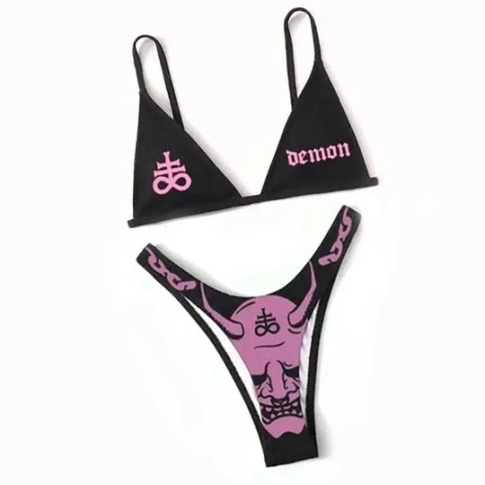 Heidi-Mode | Sexy Goth Bikini Frauen Buchstaben Totenkopf Druck Badeanzug Split Badeanzug Hohe Taille Gotische Bikini Set Strandoutfits