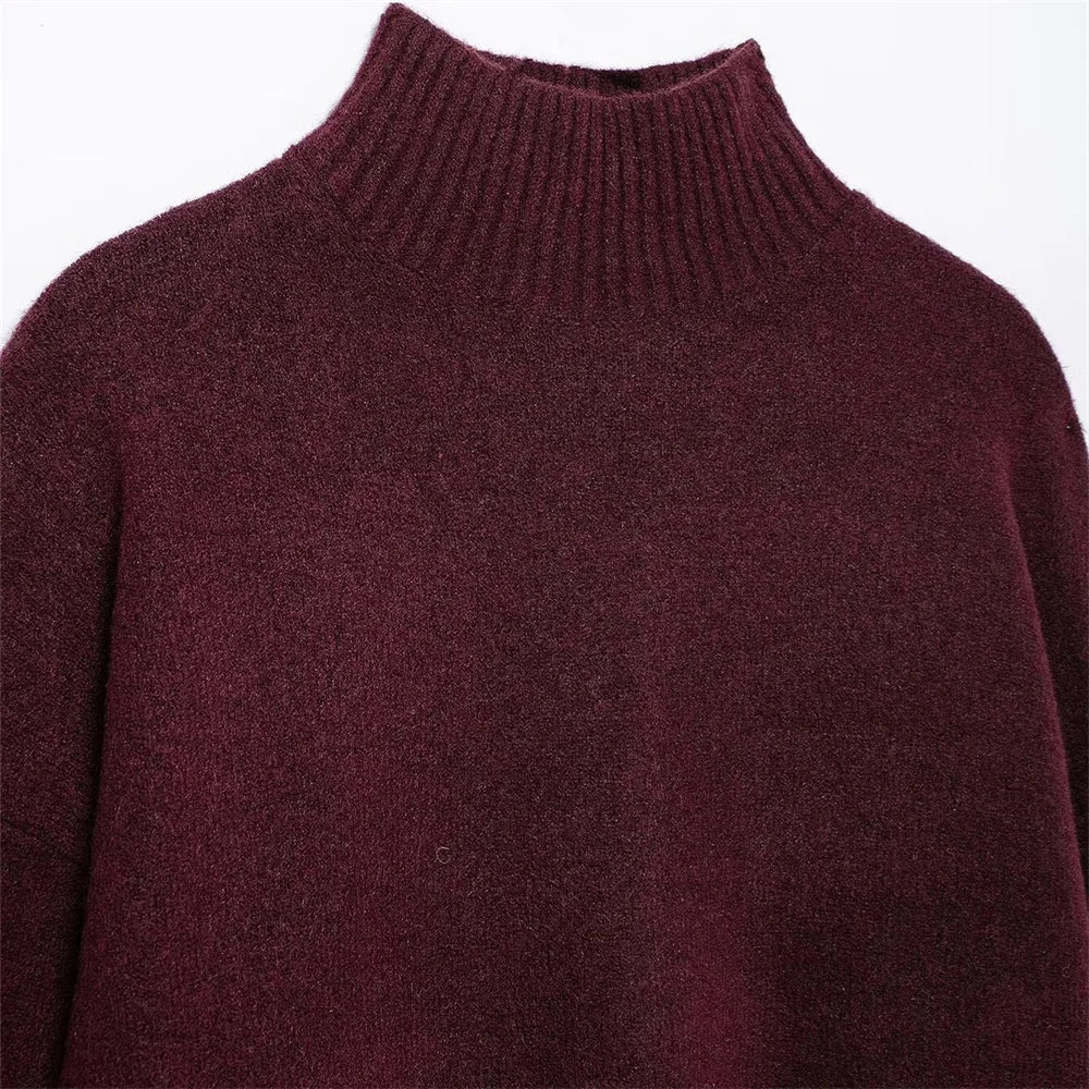 Heidi-Mode | Elegant Burgundy Hoher Kragen Damenpullover