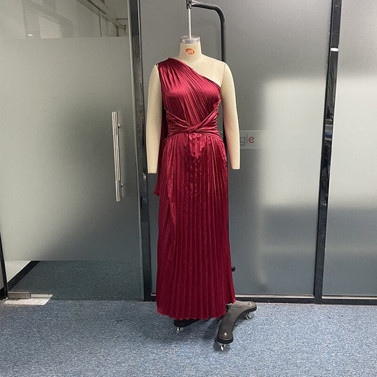 Heidi-Mode | Satingeplissee Drapierte Ärmel Bodenlange Kleider