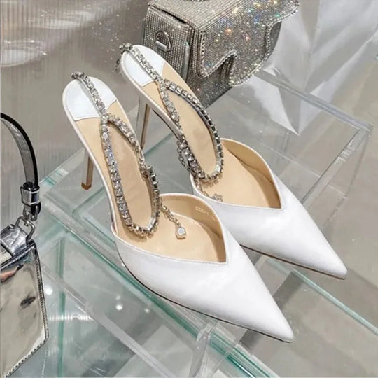 Heidi-Mode | Luxus Rhinestone Ketten Damen Pumps Designer Sandalen Hohe Absätze Sommer Knöchelriemen Fest Schuhe Stern Stil Hochzeit Prom Schuhe