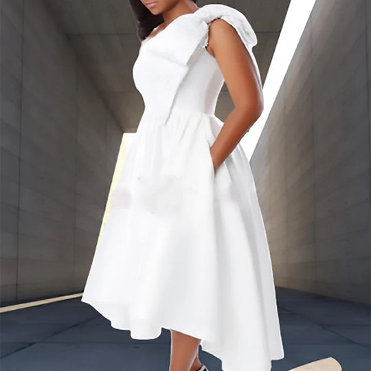 Heidi-Mode | Ein Schulter Bow Ärmelloses Kleid