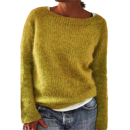 Damen lockerer Bootneck gestrickter Pullover