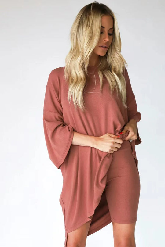 Heidi-Mode | Damen Lounge Set mit Oversized T-Shirt und Biker-Shorts