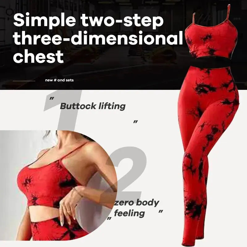 Heidi-Mode | Tie Dye Yoga Damen Trainingsanzug Fitness Yoga Set Sportbekleidung Trainings-Bh und Hohe Taille Trainingshose Fitness Kleidung Nahtlose Sportsets