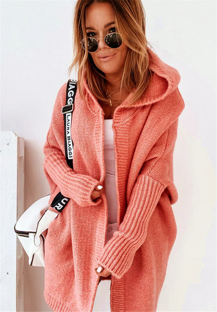 Heidi-Mode | Superweiche Gestrickte Strickjacke mit Taschen und Kapuze für Damen