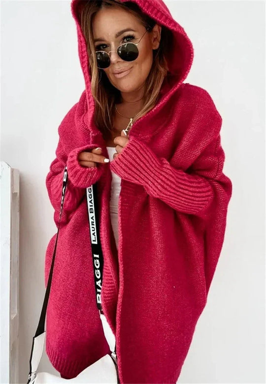 Heidi-Mode | Superweiche Gestrickte Strickjacke mit Taschen und Kapuze für Damen