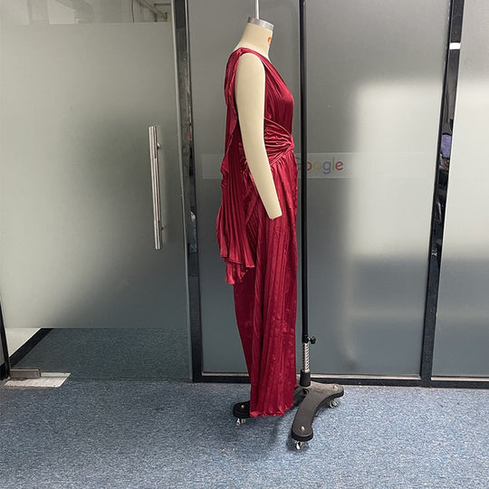 Heidi-Mode | Satingeplissee Drapierte Ärmel Bodenlange Kleider