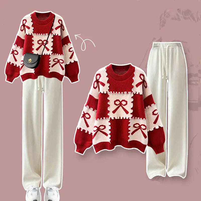 Heidi-Mode | Lockere Strickjacke und Lässige Hose Zweiteilige Set für Damen