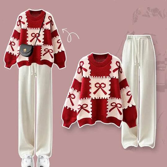 Heidi-Mode | Lockere Strickjacke und Lässige Hose Zweiteilige Set für Damen