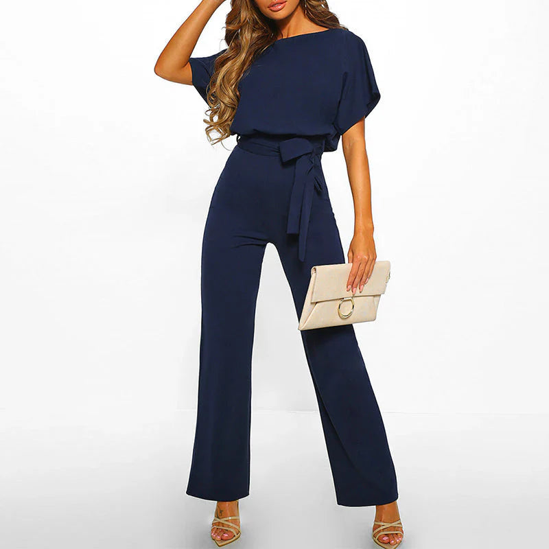 Heidi-Mode | Eleganter Beiger Jumpsuit mit Gürtel