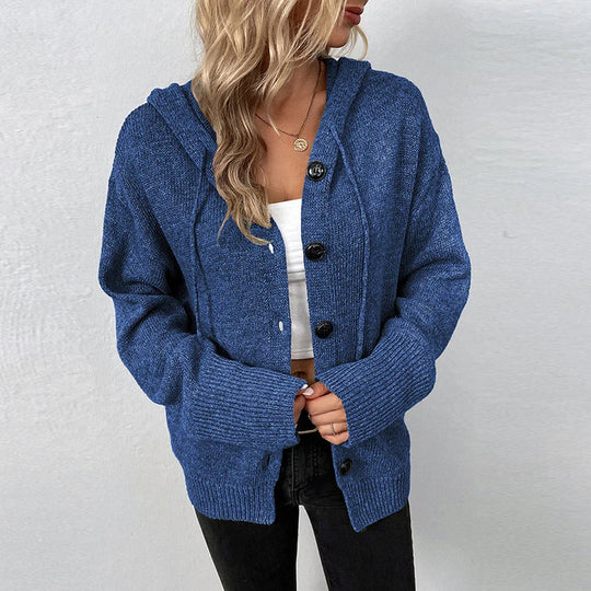 Damen gestrickter Cardigan mit Kapuze