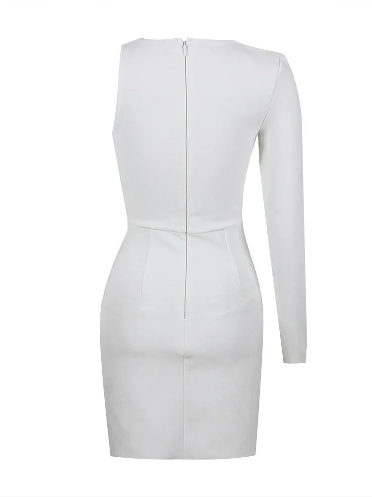 Heidi-Mode | Damen Neue Ein Schulter Langarm Mesh Patch Diamant Bandage Kleid Elegant Sexy Club Abendfest Mini Kleid
