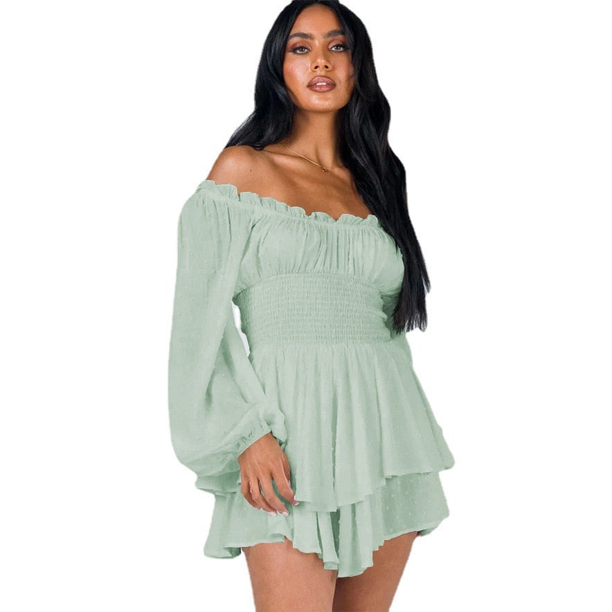 shoulder ruffle jurk
