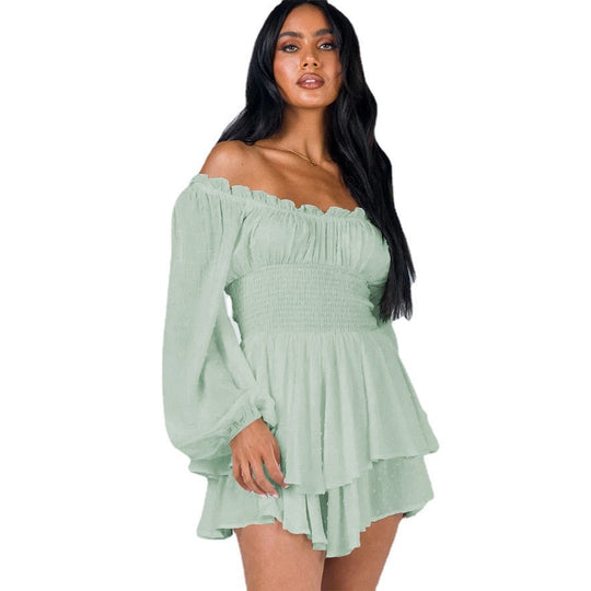 shoulder ruffle jurk