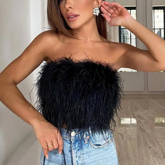 Heidi-Mode | Party Crop Top Super Soft Bauchfrei Komfortabel Rückenfreies Off Shoulder Damen Camisole Hautberührung Club Weste Nachtparty Kleidung