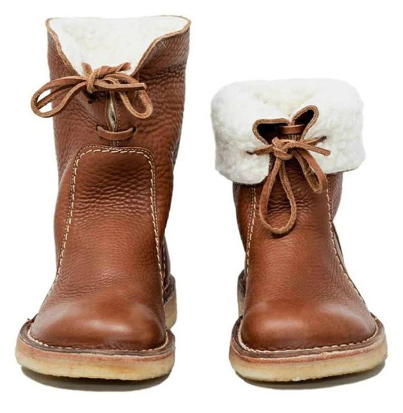 Heidi-Mode | Wasserdichte Lederstiefel mit warmem Wollfutter