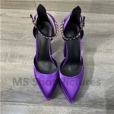 Heidi-Mode | Luxus Frauen High-Heels Schuh Plattform Sandalen Spitz Zehe Damen Seiden Pumps Sexy Strass Schnalle Chunky Absatz Hochzeitsschuhe