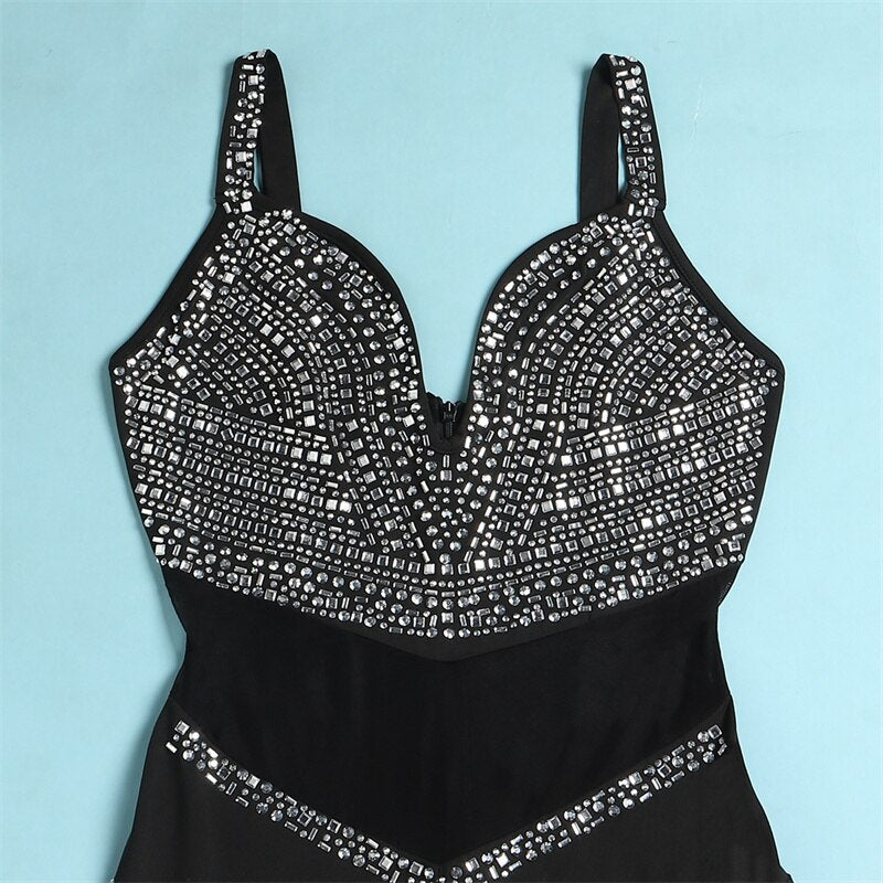 Heidi-Mode | Diamanten Netz Rückenfreies Schlaghose Overall