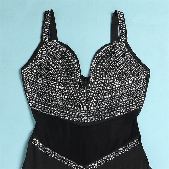 Heidi-Mode | Diamanten Netz Rückenfreies Schlaghose Overall