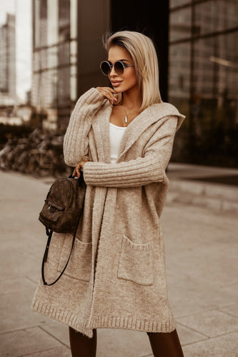 Lange Strickjacke mit Kapuze für Damen