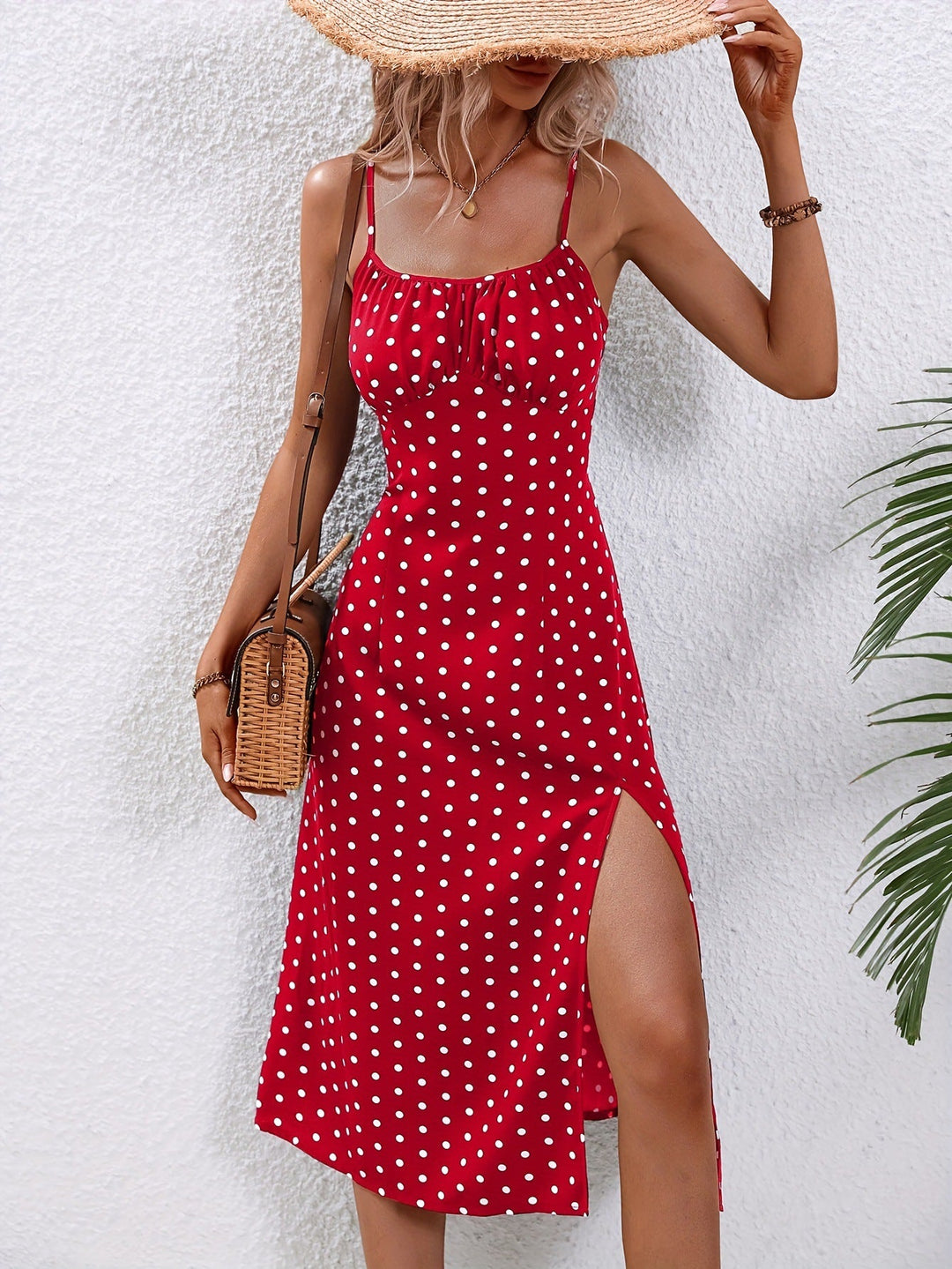 Heidi-Mode | Polka Dot Midi Kleid mit Eleganter Spalte