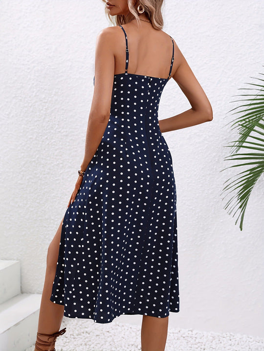 Heidi-Mode | Polka Dot Midi Kleid mit Eleganter Spalte