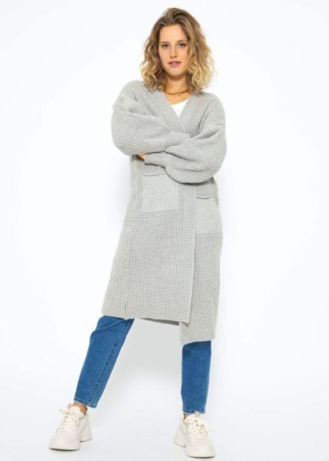 HeidiMode - Lange Gestrickte Damen Strickjacke