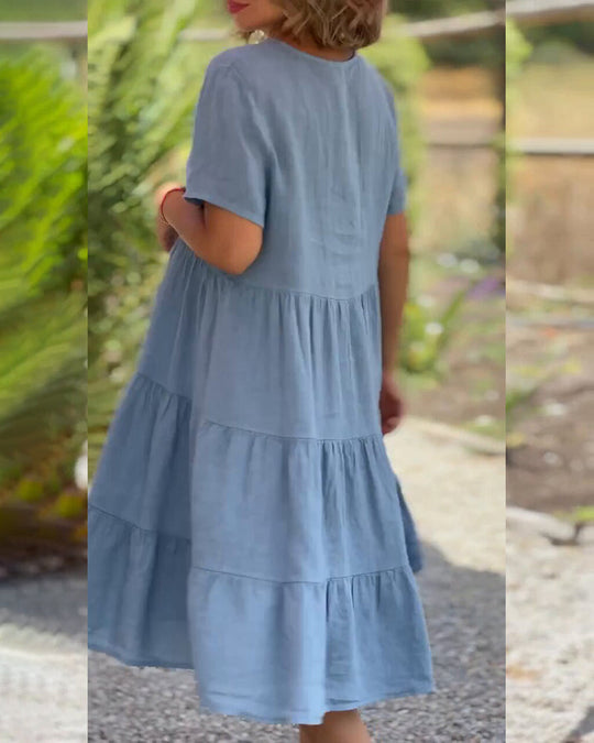 Essi – Baumwoll-Leinen-Kleid mit V-Ausschnitt