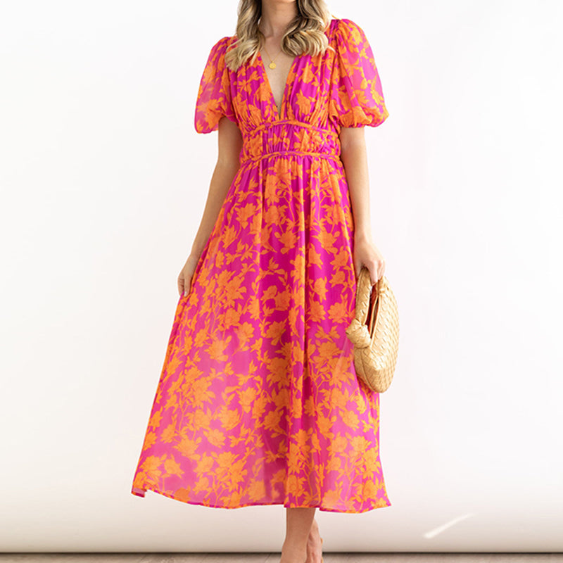 midi jurk met oranje print