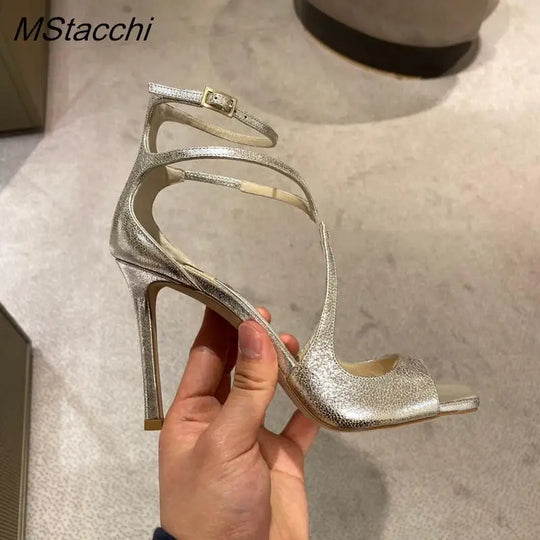 Heidi-Mode | Damen Luxus Sandalen Sommer Pink Satin Offene Zehe Stiletto Sandalen Einfache Hohe Absätze Damen Pumps Knöchelriemen Designer Schuhe