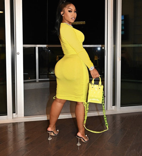Heidi-Mode | Einfarbige Raffung Dehnbare Bodycon Midi Kleider