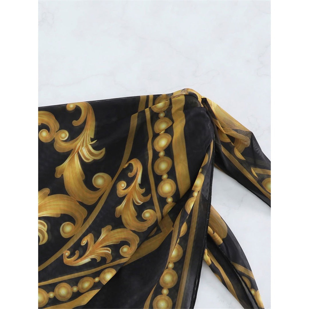 Heidi-Mode | Bedruckte Bikini Satzs Schal & Cover up 4 Teile