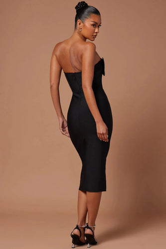 Heidi-Mode | Frauen Sexy Off The Shoulder Herz Diamant Strapless Bodycon Midi Bandage Kleid Nachtclub Fest Feiern Outfit