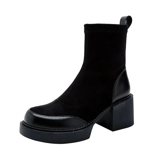Heidi-Mode | Kurze Schuhe für Frauen Schwarze Damen Absatzstiefeletten Sockenschuhe Kampfstiefel Sehr Hohe Absätze Wildleder Punk Stil Stiefel Herbststiefel