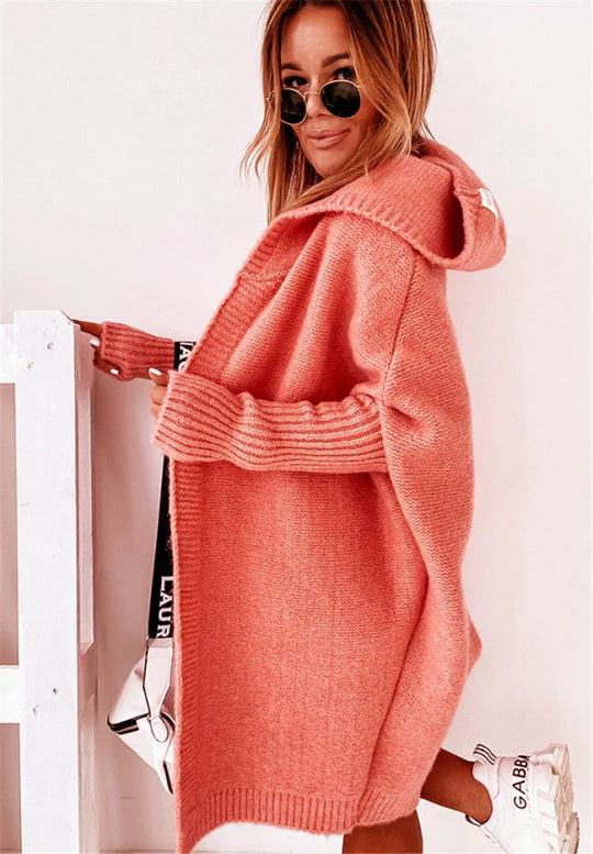 Heidi-Mode | Superweiche Gestrickte Strickjacke mit Taschen und Kapuze für Damen